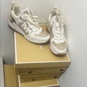 Michael Kors White and Gold Sneakers with Sporty Silhouette